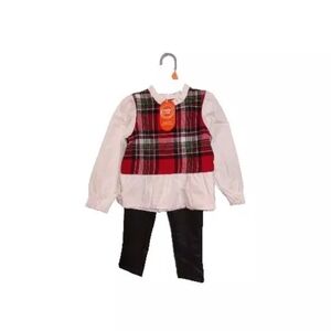 Wonder Nation Holiday 4t Red Plaid Flannel Top Black Faux Leather Pants NWT